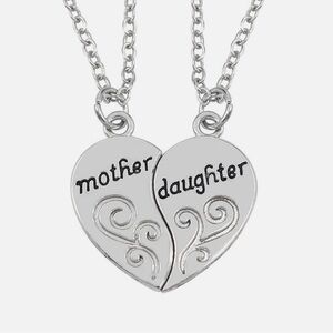 Silver Mother Daughter Heart Necklace